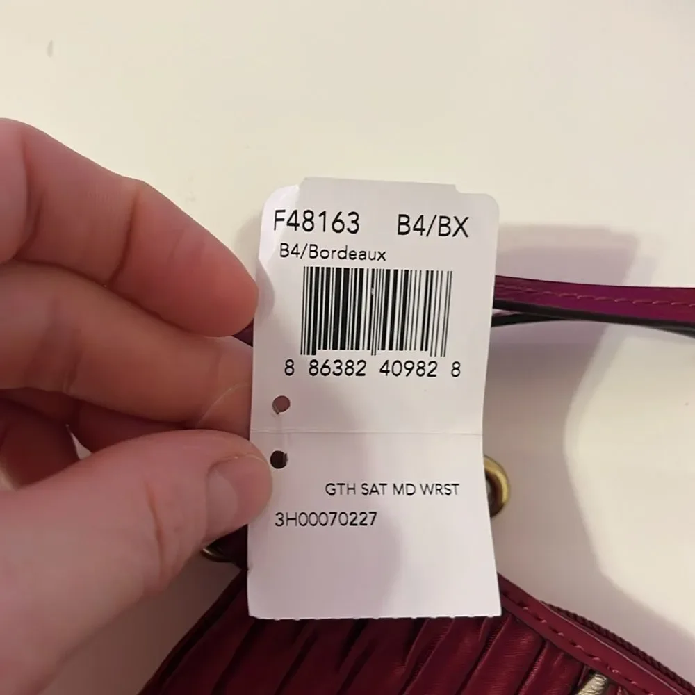 Coach Ashley Vintage Y2K Satin Burgundy Wristlet Red Pleated Clutch Bag Glam New - Picture 3 of 10